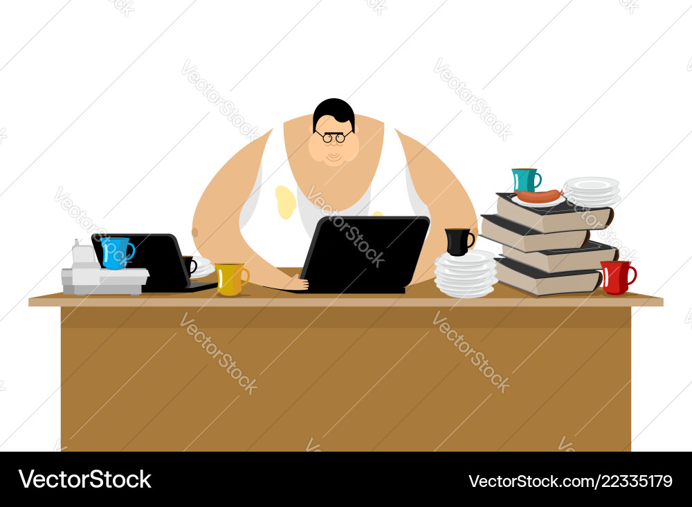 Freelancer at work clutter and computer remote Freelancer at work clutter and computer remote vector image