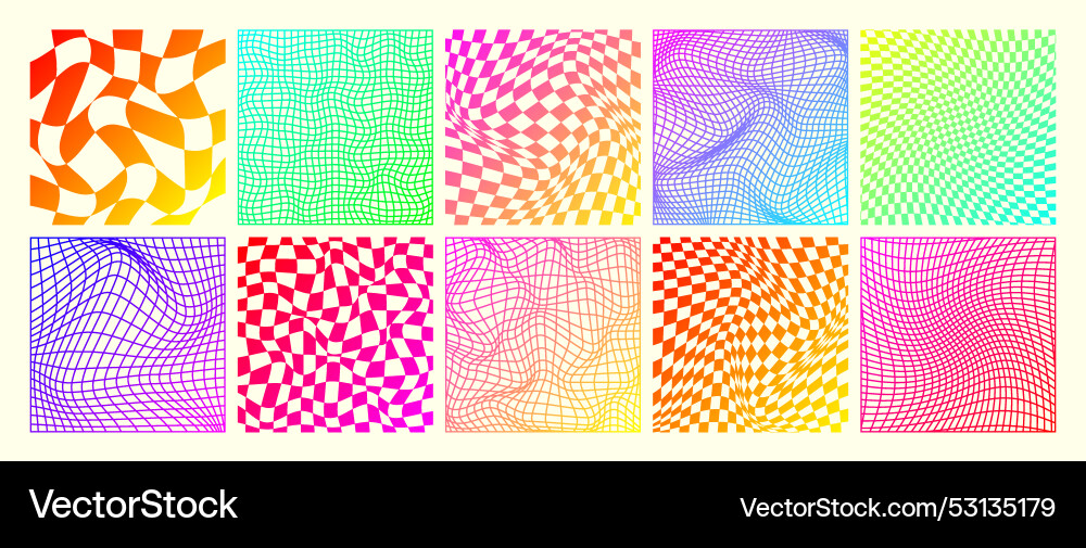 Groovy checkered pattern neon distorted tiled Vector Image