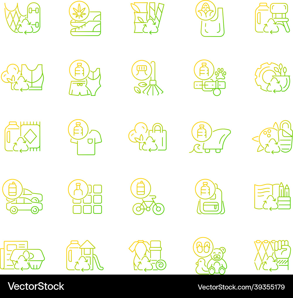Recycled materials gradient linear icons set vector image