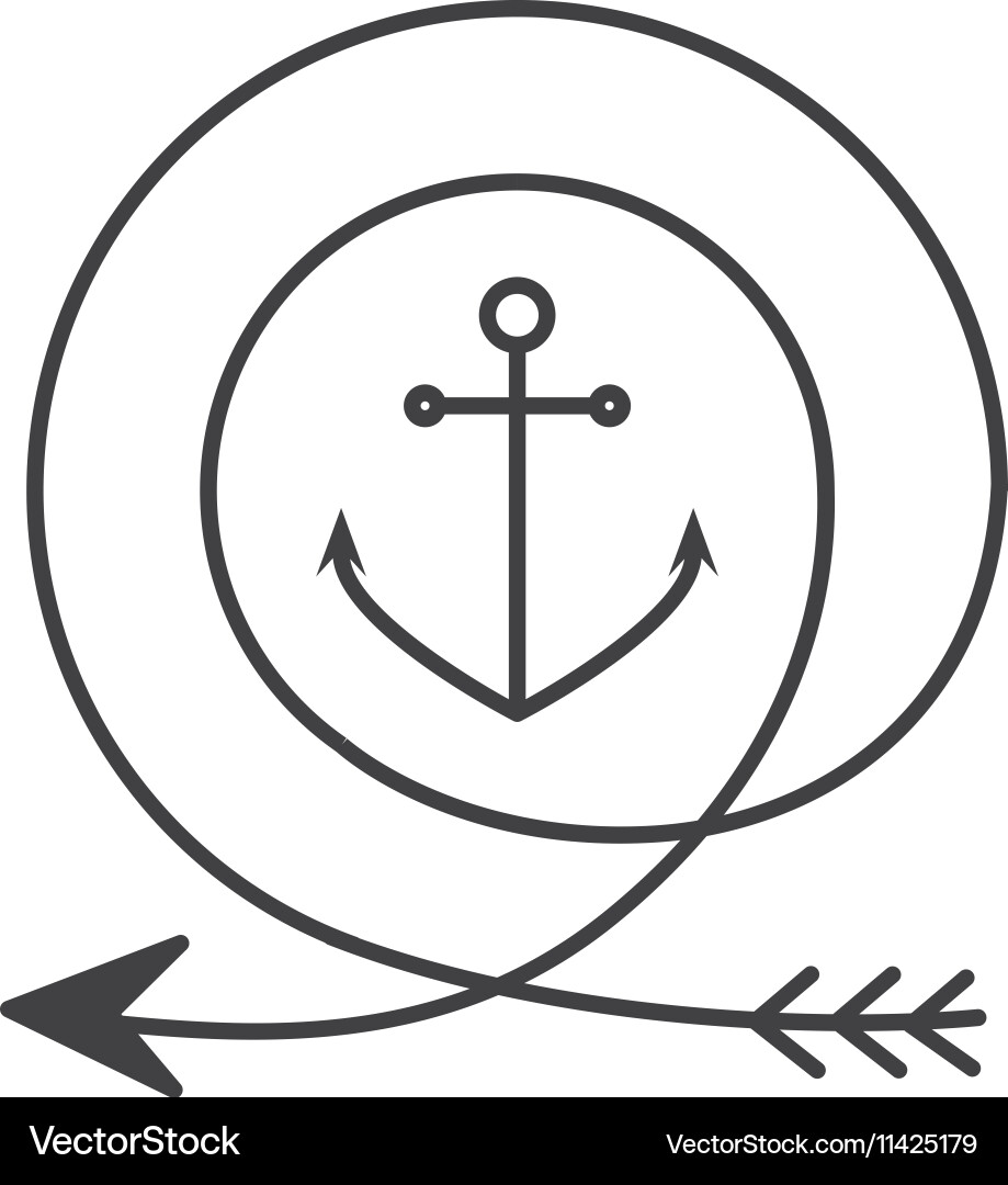 Silhouette with arrow in shape circular and anchor Vector Image
