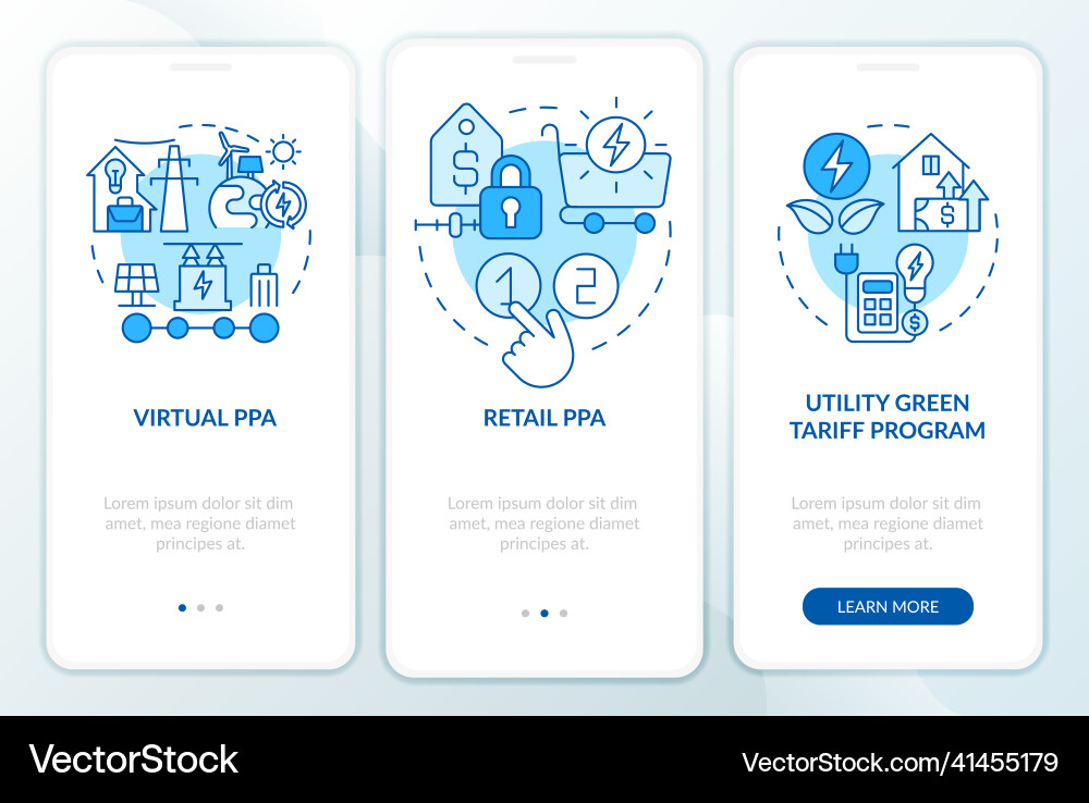 Types of ppa blue onboarding mobile app screen Types of ppa blue onboarding mobile app screen Vector Image