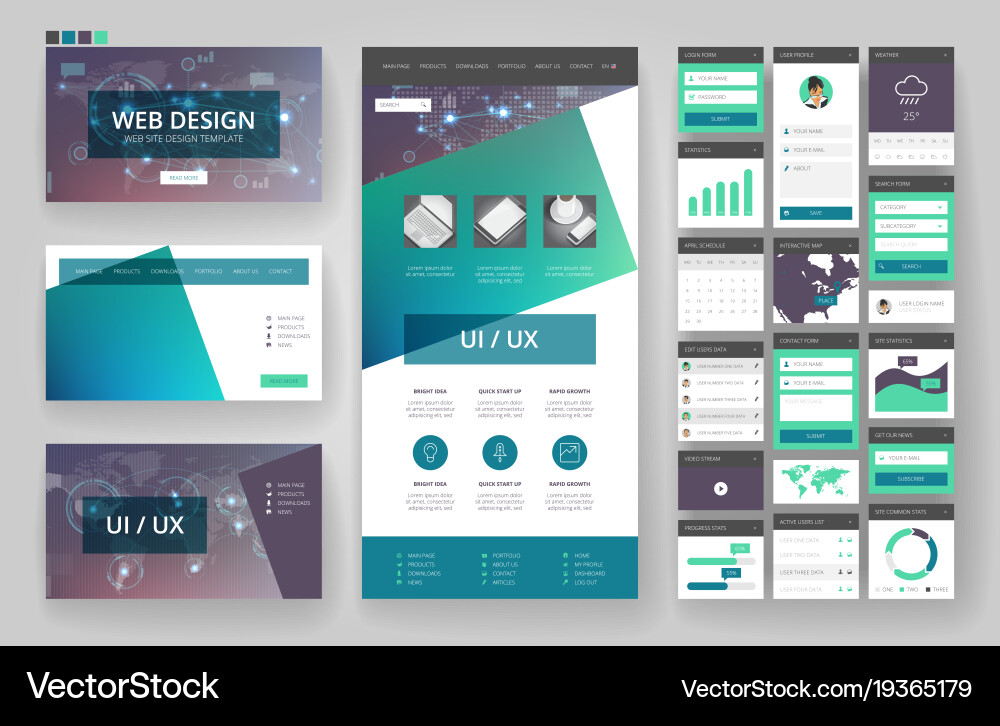 Website design template and interface elements Vector Image