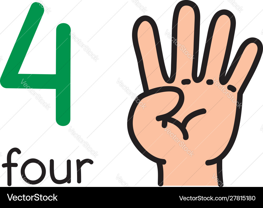 4 kids hand showing number four sign 4 kids hand showing number four sign vector image