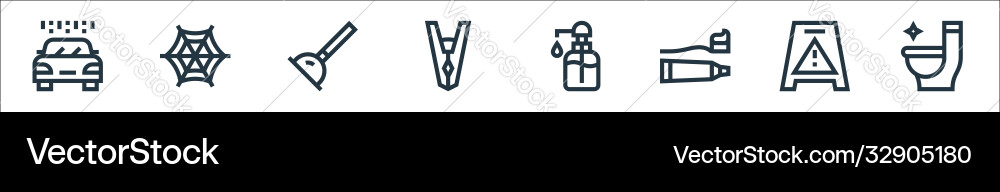 Cleaning line icons linear set quality Vector Image