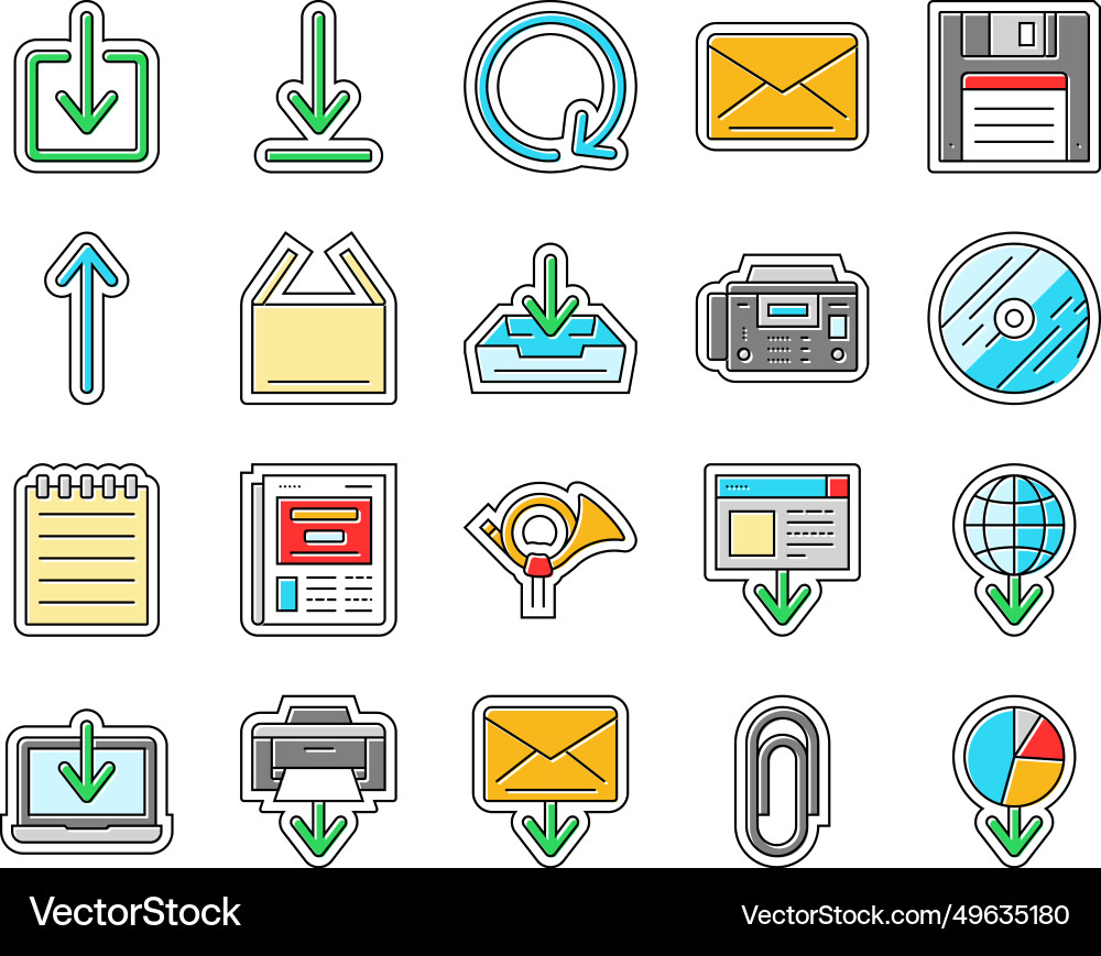 Download file computer data icons set Download file computer data icons set vector image
