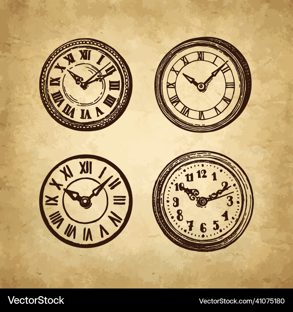 Ink sketch of clock dial faces Ink sketch of clock dial faces vector image