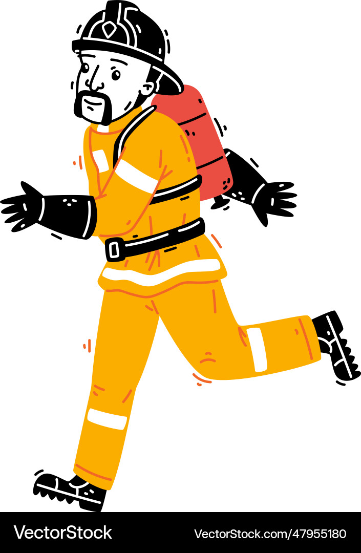 Man firefighter character in helmet and uniform Man firefighter character in helmet and uniform Vector Image