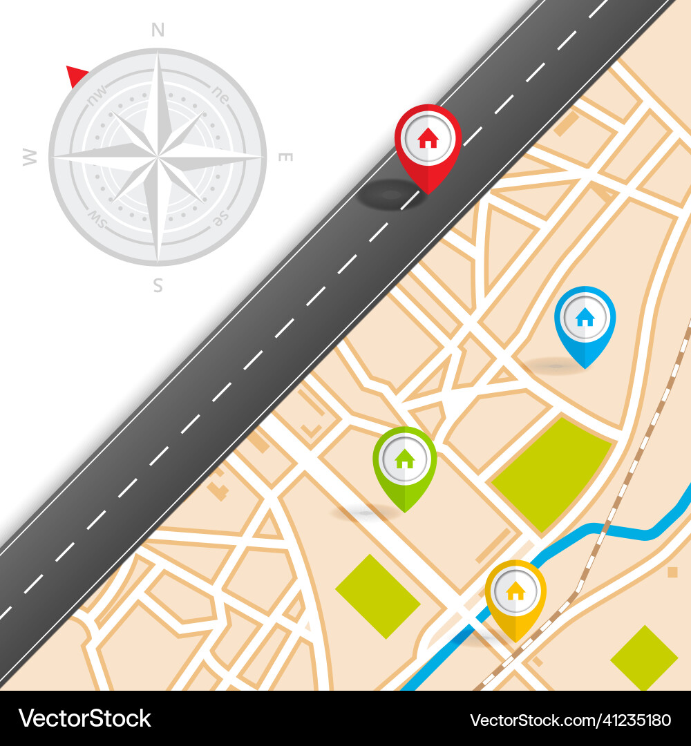 Map direction with gps navigation pin vector image
