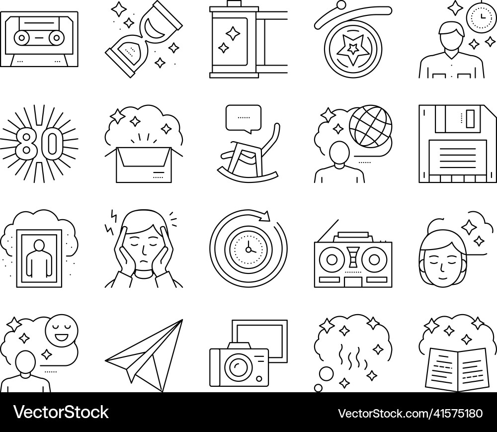 Nostalgia and memory collection icons set Nostalgia and memory collection icons set Vector Image