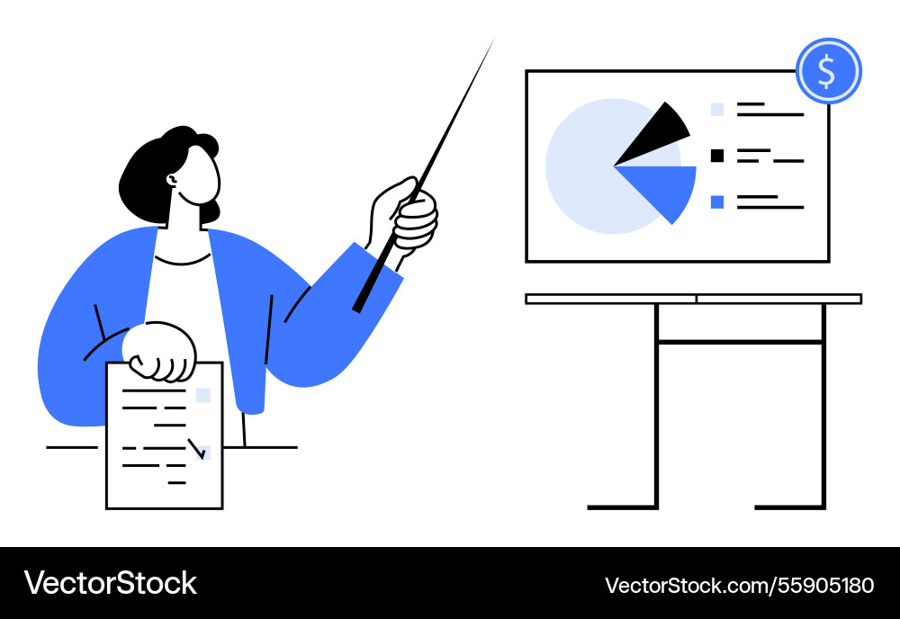 Presenter explaining financial pie chart data Presenter explaining financial pie chart data vector image