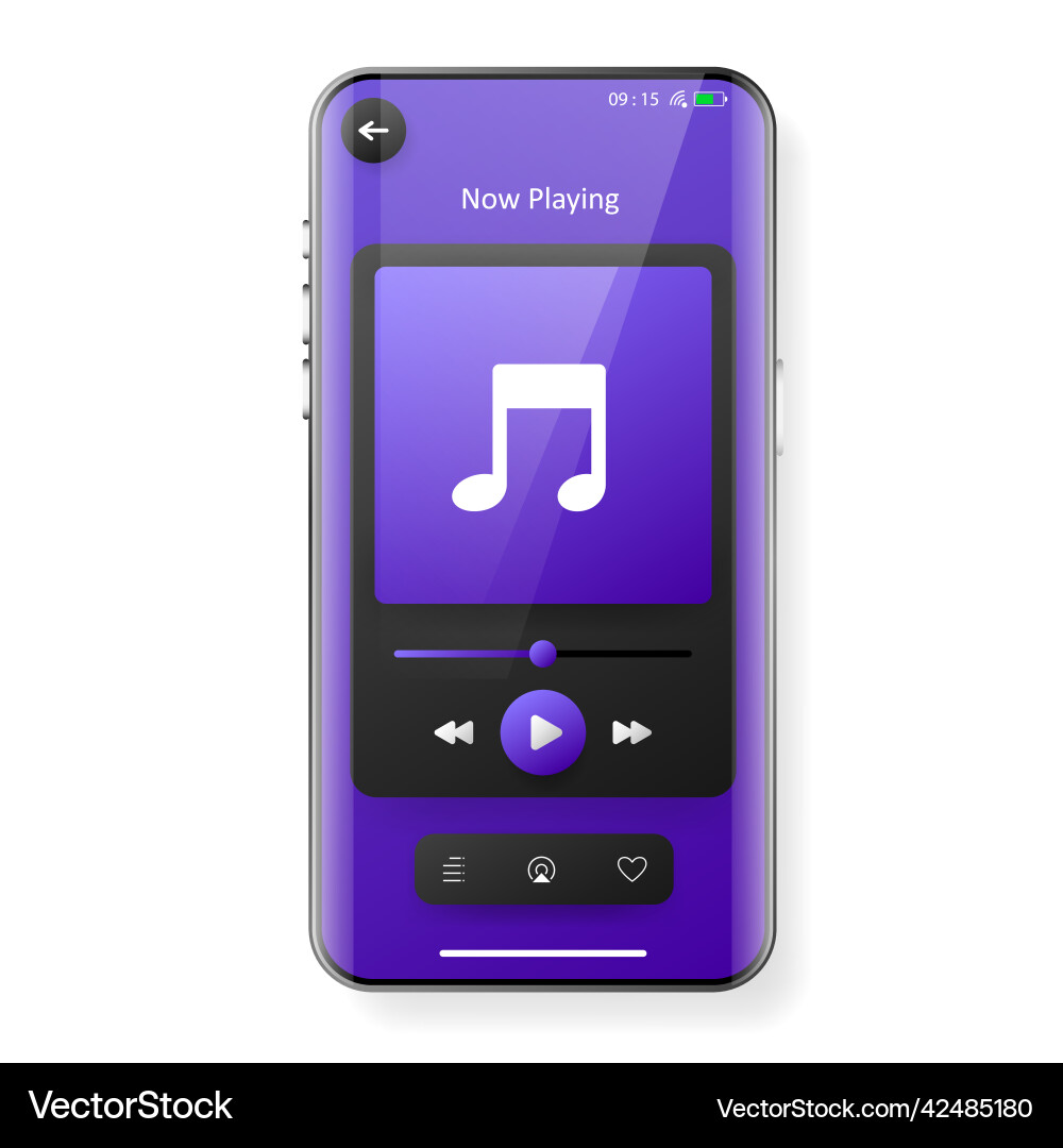 Purple music player user interface mobile app vector image