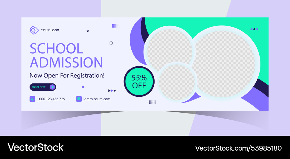 School admission social media photo cover and web School admission social media photo cover and web vector image
