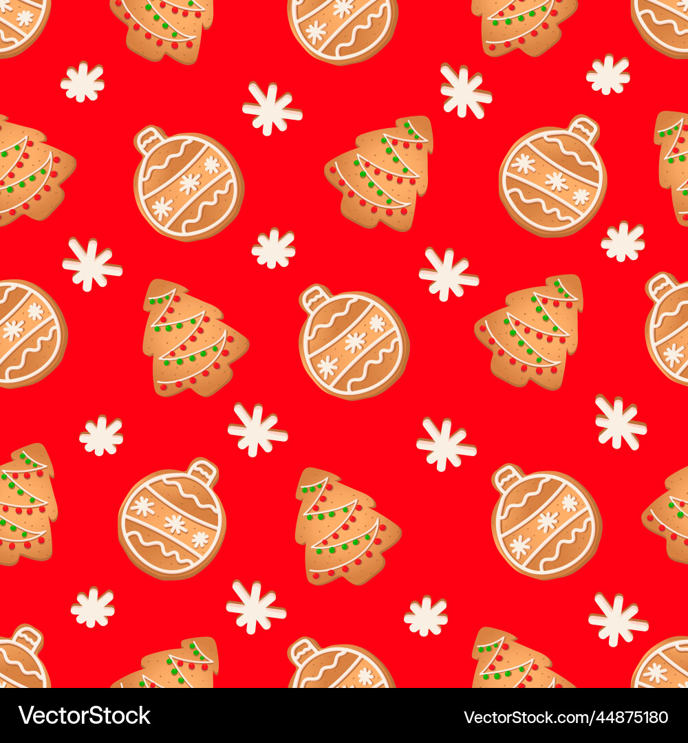Seamless pattern with ginger cookies on a red Vector Image