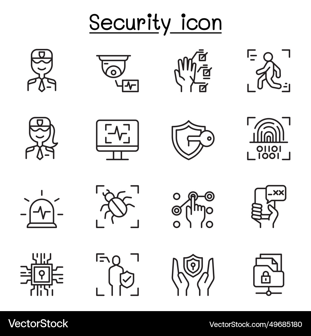 Security icon set in thin line style Security icon set in thin line style vector image