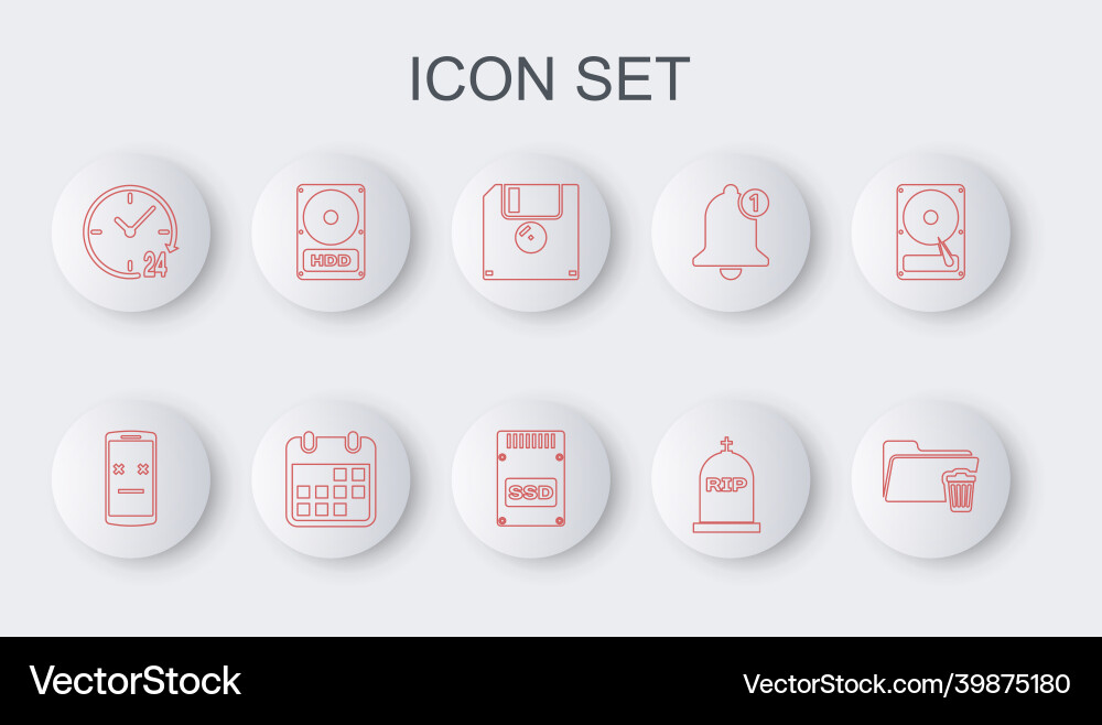 Set line delete folder dead mobile floppy disk Set line delete folder dead mobile floppy disk vector image