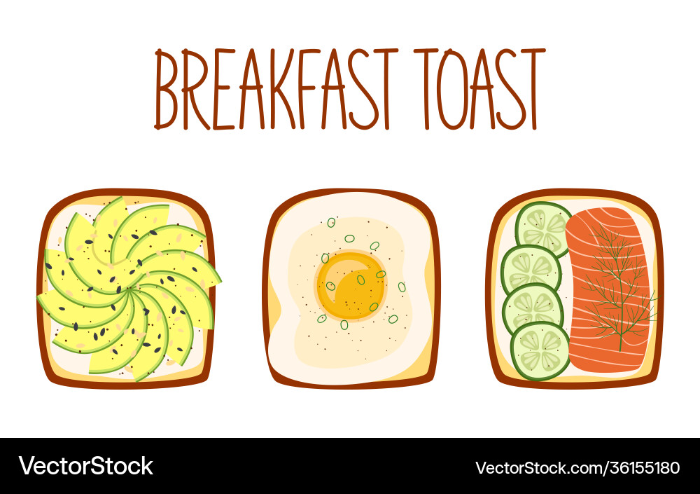 Set toasts for breakfast with different Set toasts for breakfast with different vector image