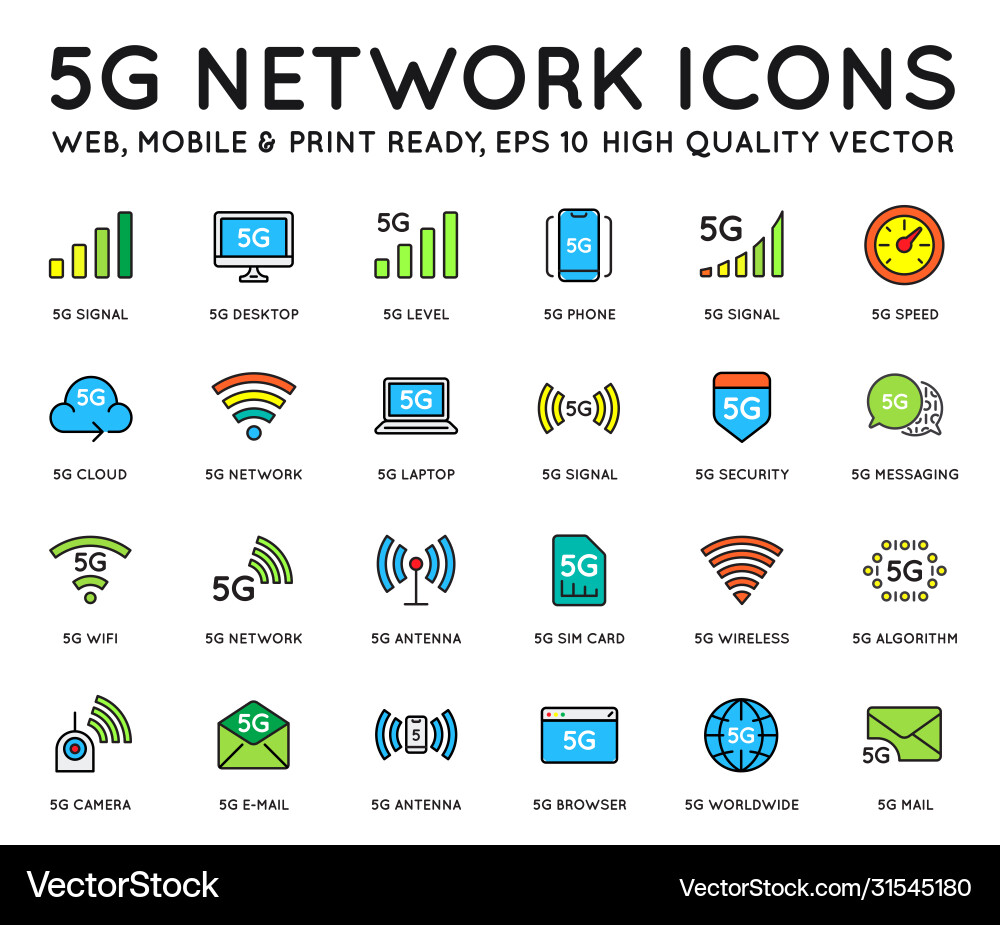 Simple line stroke icon setnew 5th generation Simple line stroke icon setnew 5th generation vector image