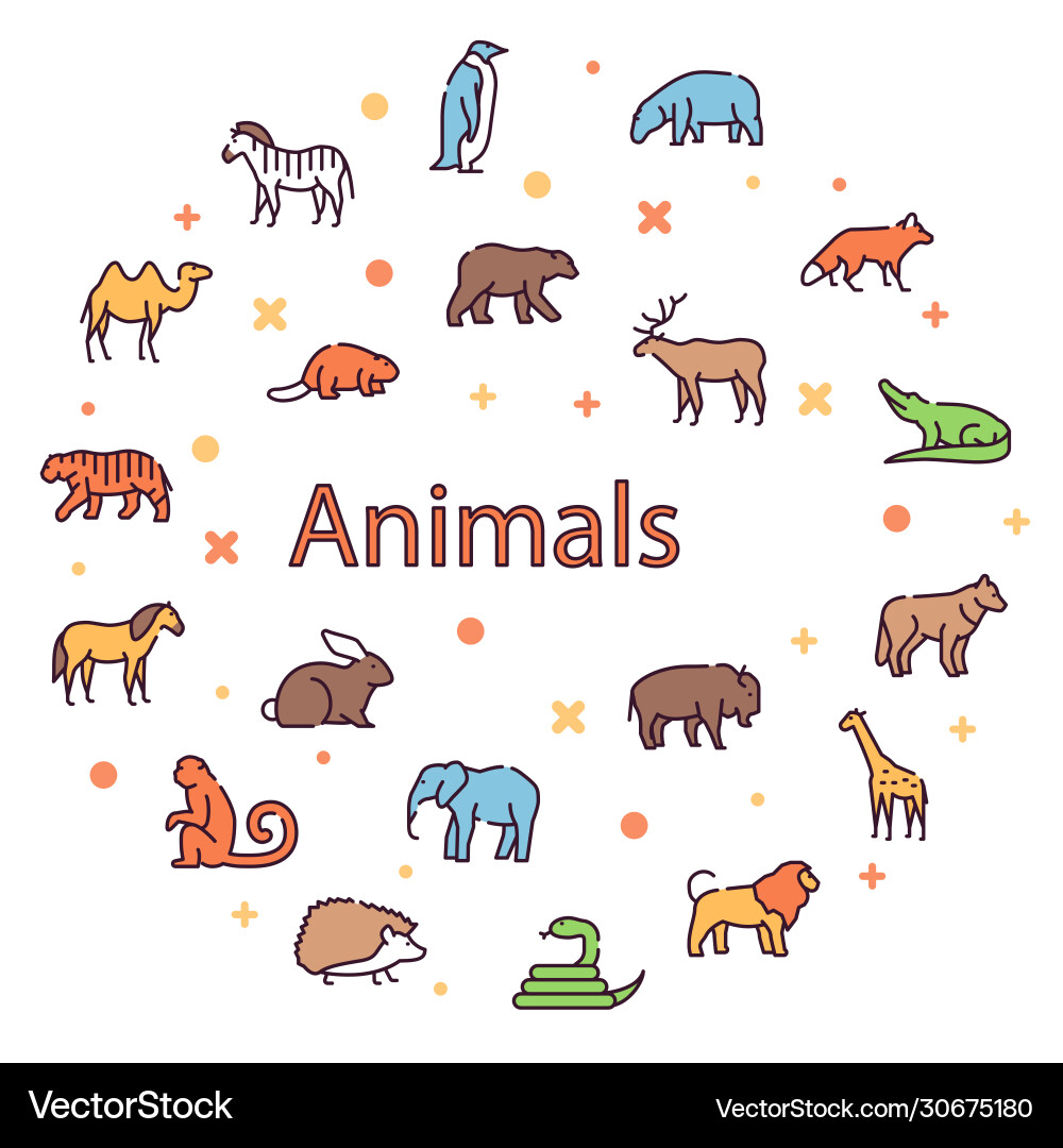 Wilde Tiere Symbole Farbe lineare Symbol-Set Wilde Tiere Symbole Farbe lineare Symbol-Set vektorbild
