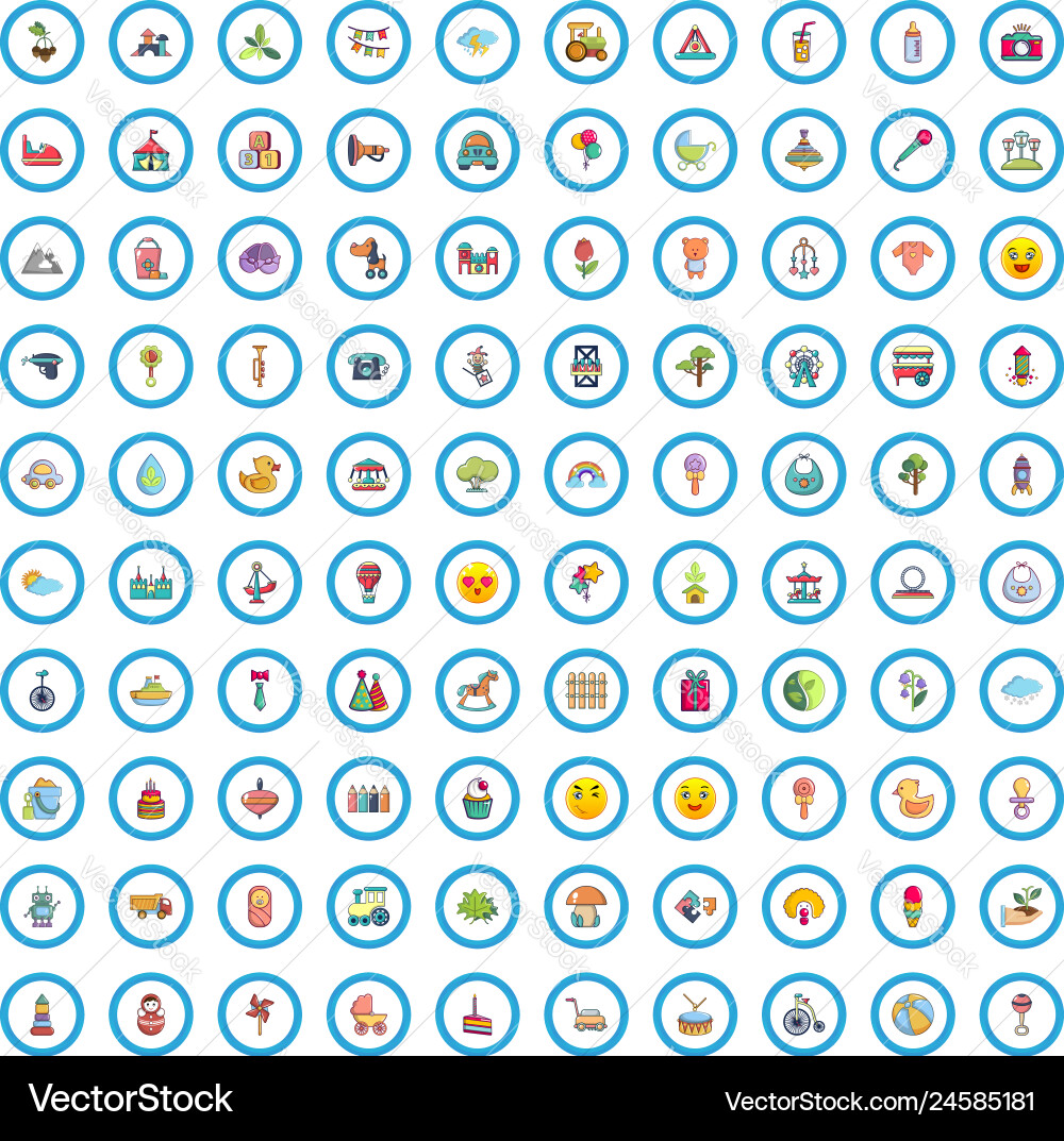 100 children park icons set cartoon style 100 children park icons set cartoon style vector image