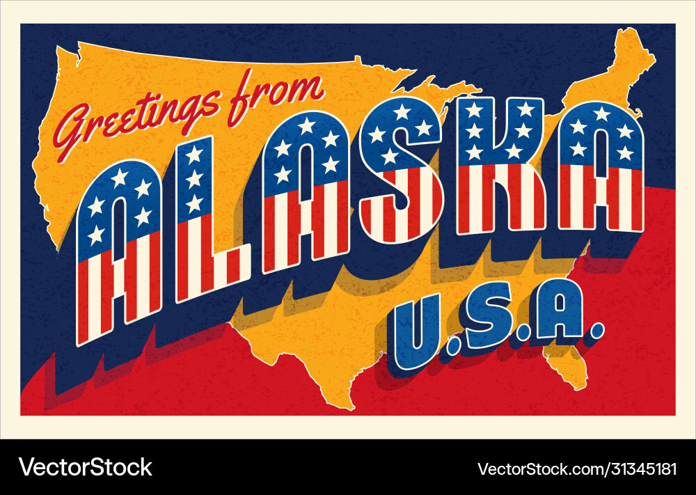 Alaska usa retro style postcard Alaska usa retro style postcard vector image