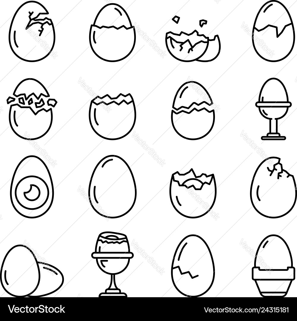 Eggshell icons set outline style vector image