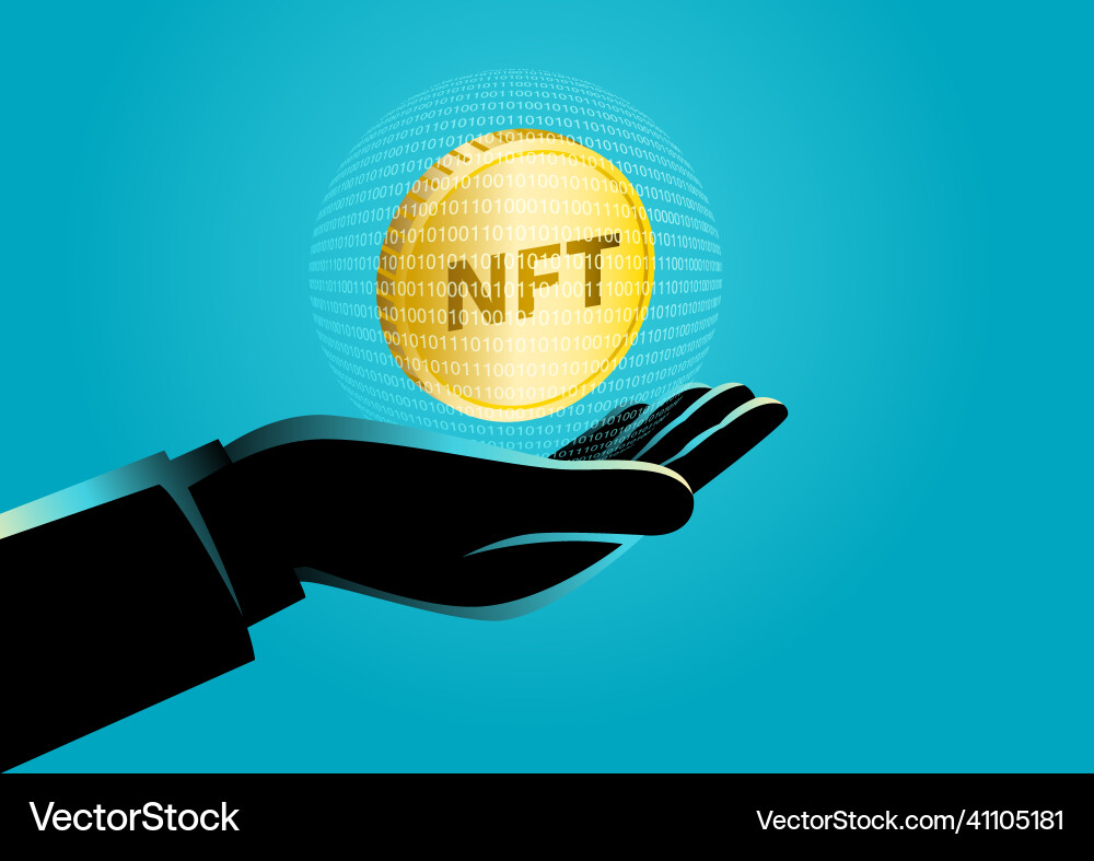 Hand holding a sphere of binary numbers with nft Hand holding a sphere of binary numbers with nft vector image