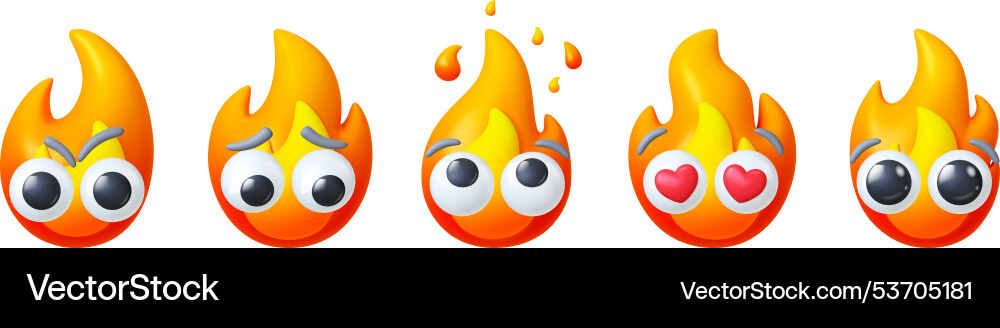 Süße emotionale Brände 3d Icons rote Flammen Gesichter Süße emotionale Brände 3d Icons rote Flammen Gesichter vektorbild