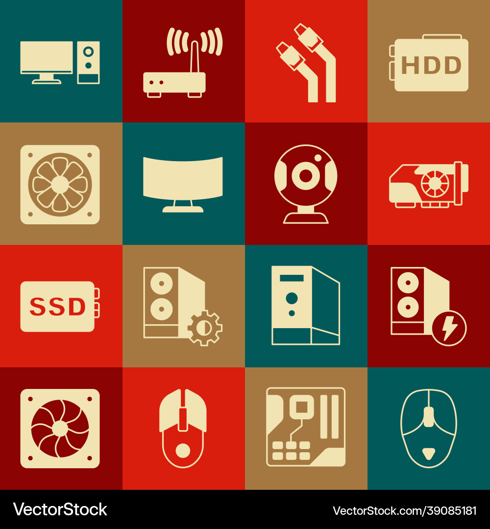 Set computer mouse case of video vector image