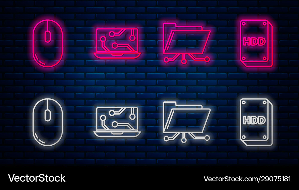 Set line laptop folder and lock computer mouse Set line laptop folder and lock computer mouse vector image
