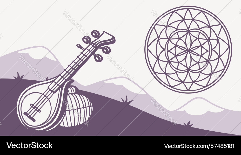 Stringed instrument with circular patterns vector image
