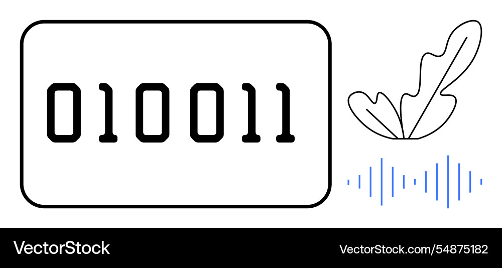 Binary code feather and sound waves representing Binary code feather and sound waves representing vector image