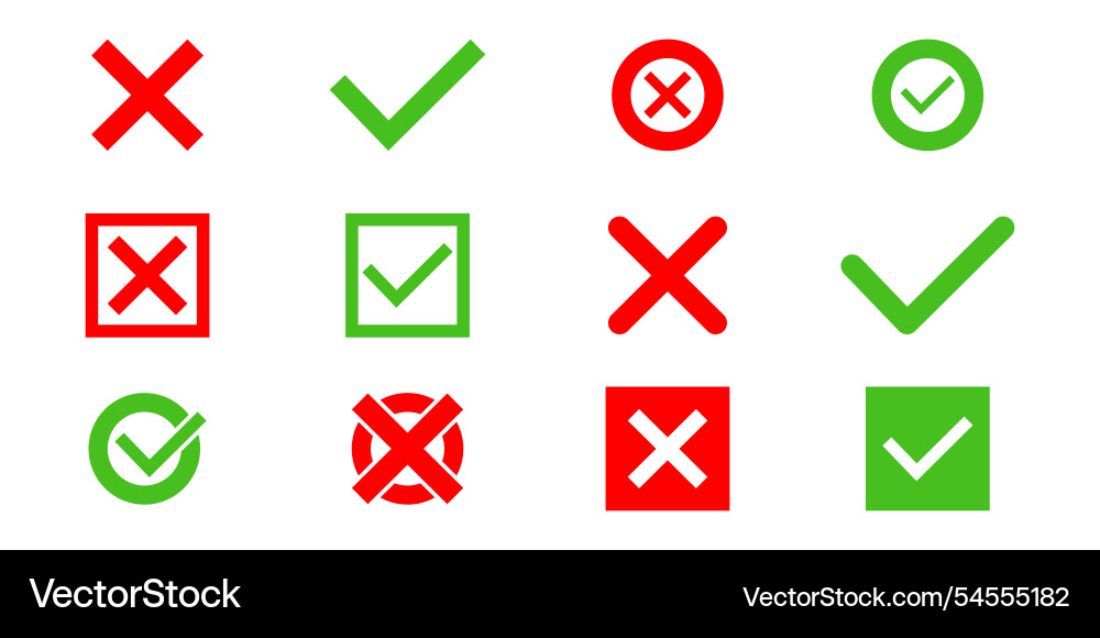 Check and cross marks icons for validation Vector Image