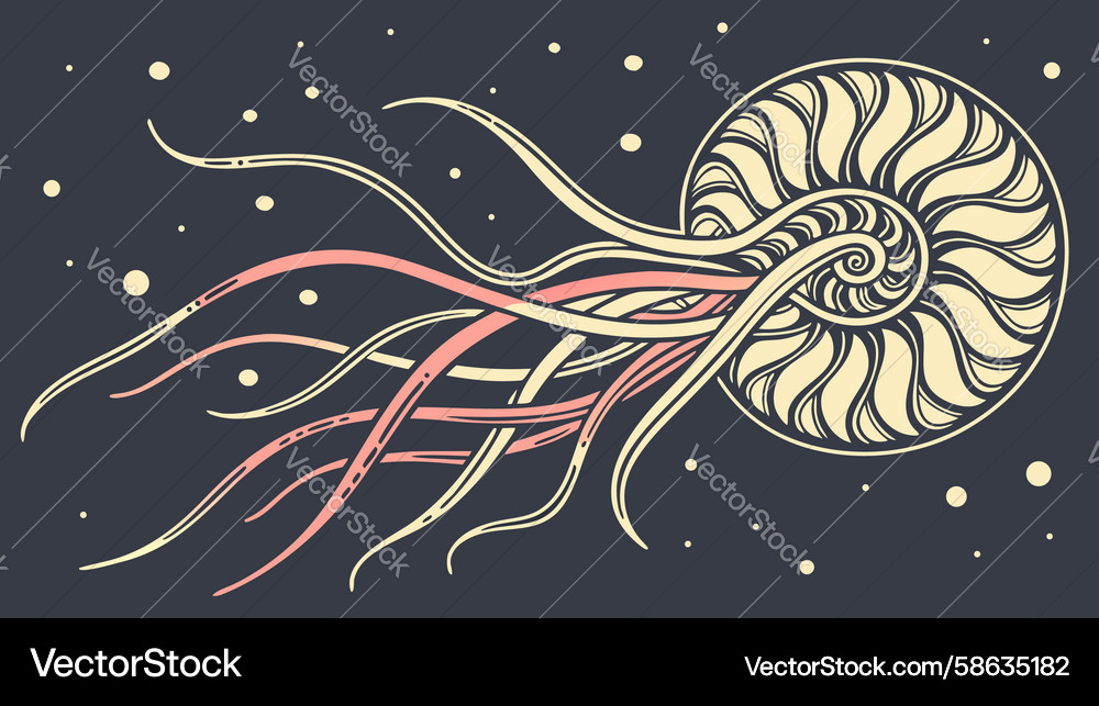 Fossilized Nautilus with Tentacles Vector Image