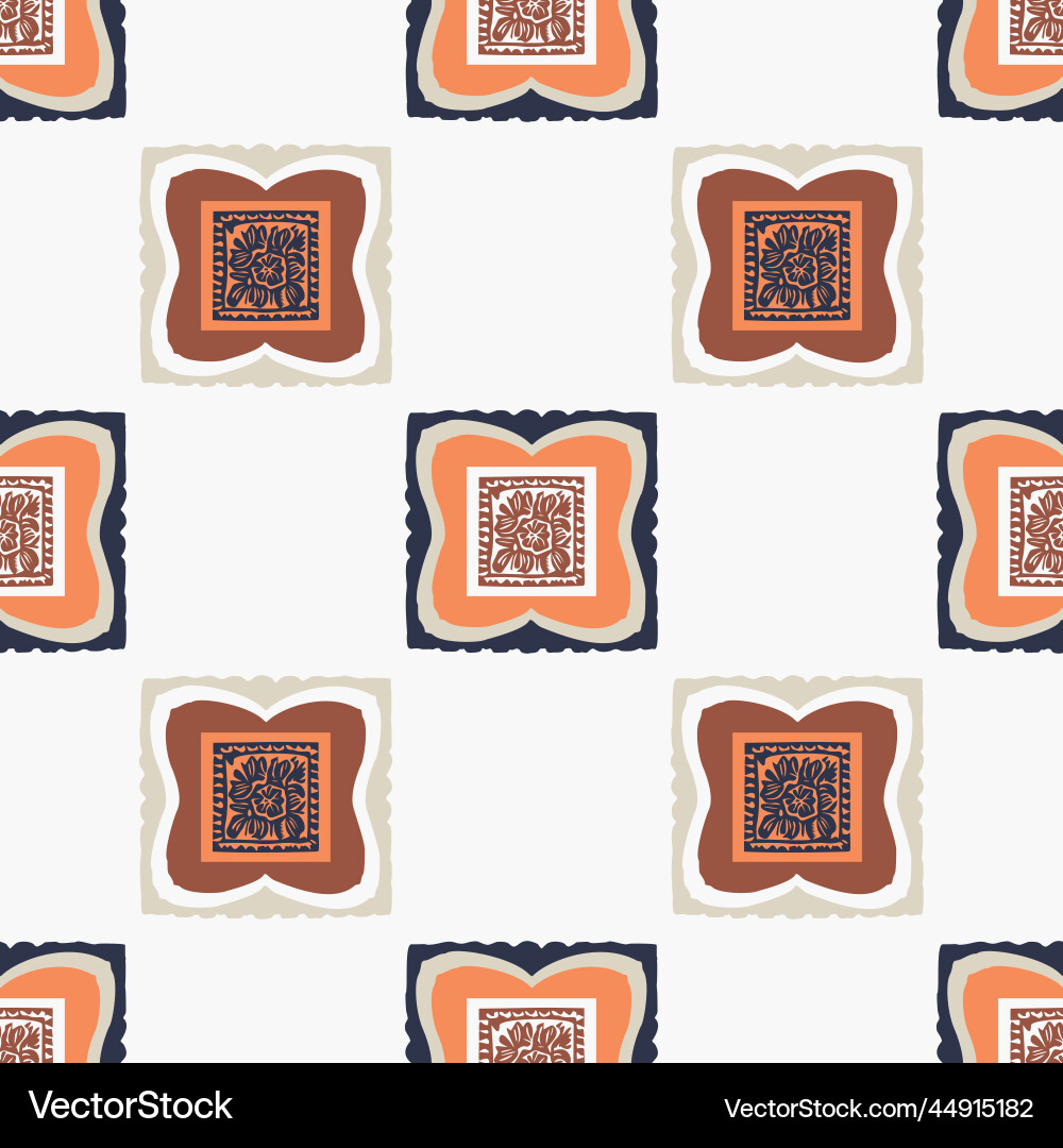 Hand drawn retro block print seamless pattern vector image