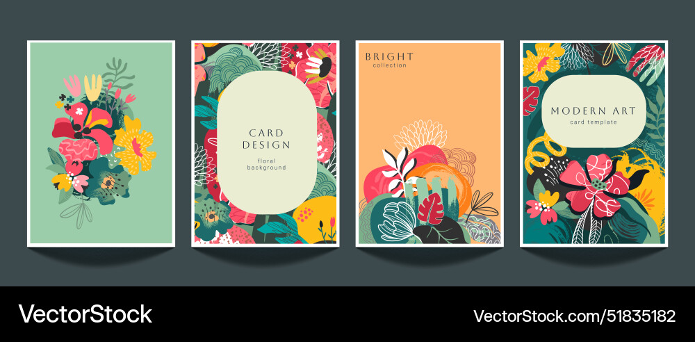 Modern Floral Card Set Vector Image