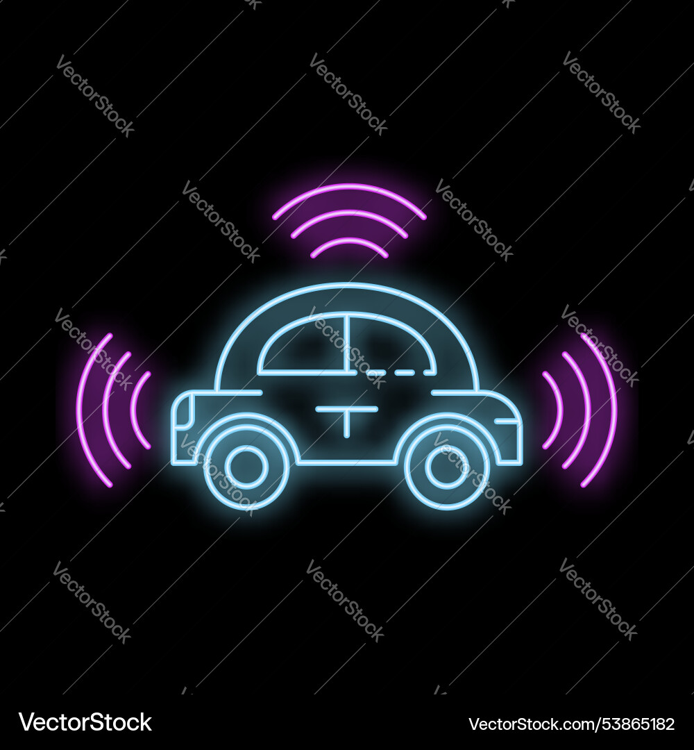 Neon self driving autonomous vehicle using sensor Neon self driving autonomous vehicle using sensor vector image