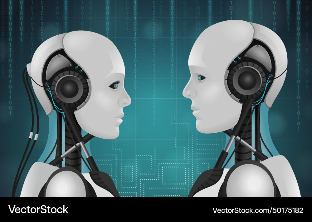 Robot androids 3d composition Robot androids 3d composition Vector Image