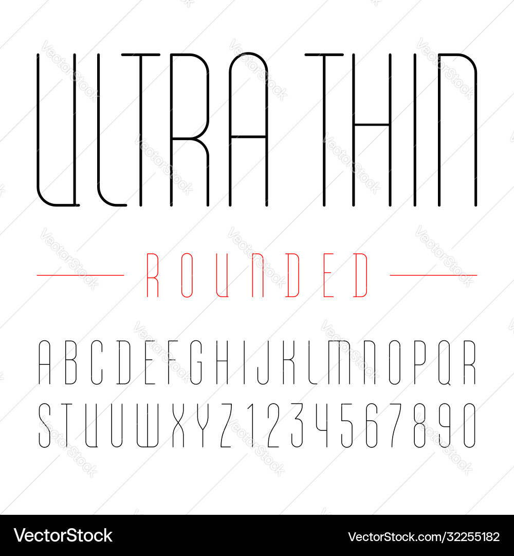 Rounded Ultra Thin Line Font Vector Image