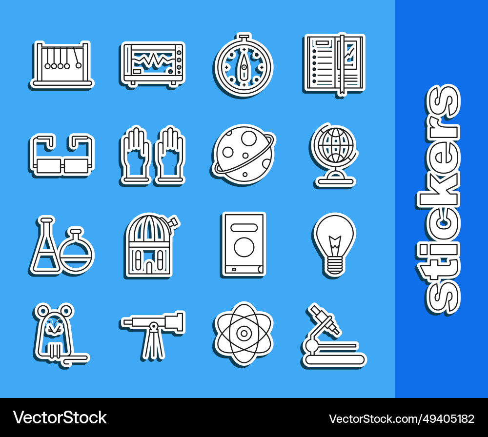 Set line microscope light bulb with concept Vector Image