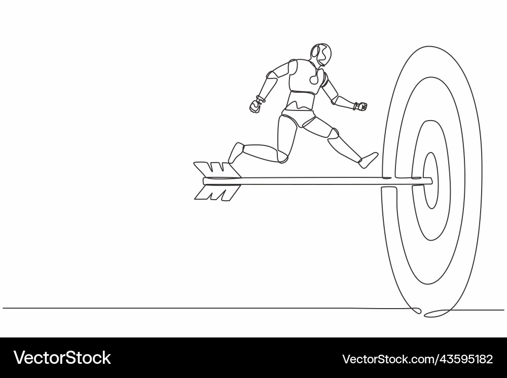 Single continuous line drawing robot run Vector Image