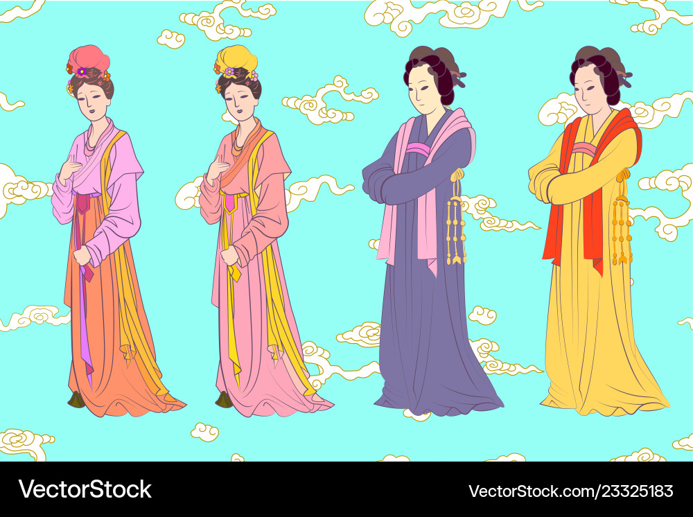 Set for chinese women of song dynasty Set for chinese women of song dynasty vector image