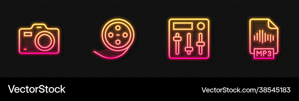 Set line sound mixer controller photo camera Vector Image