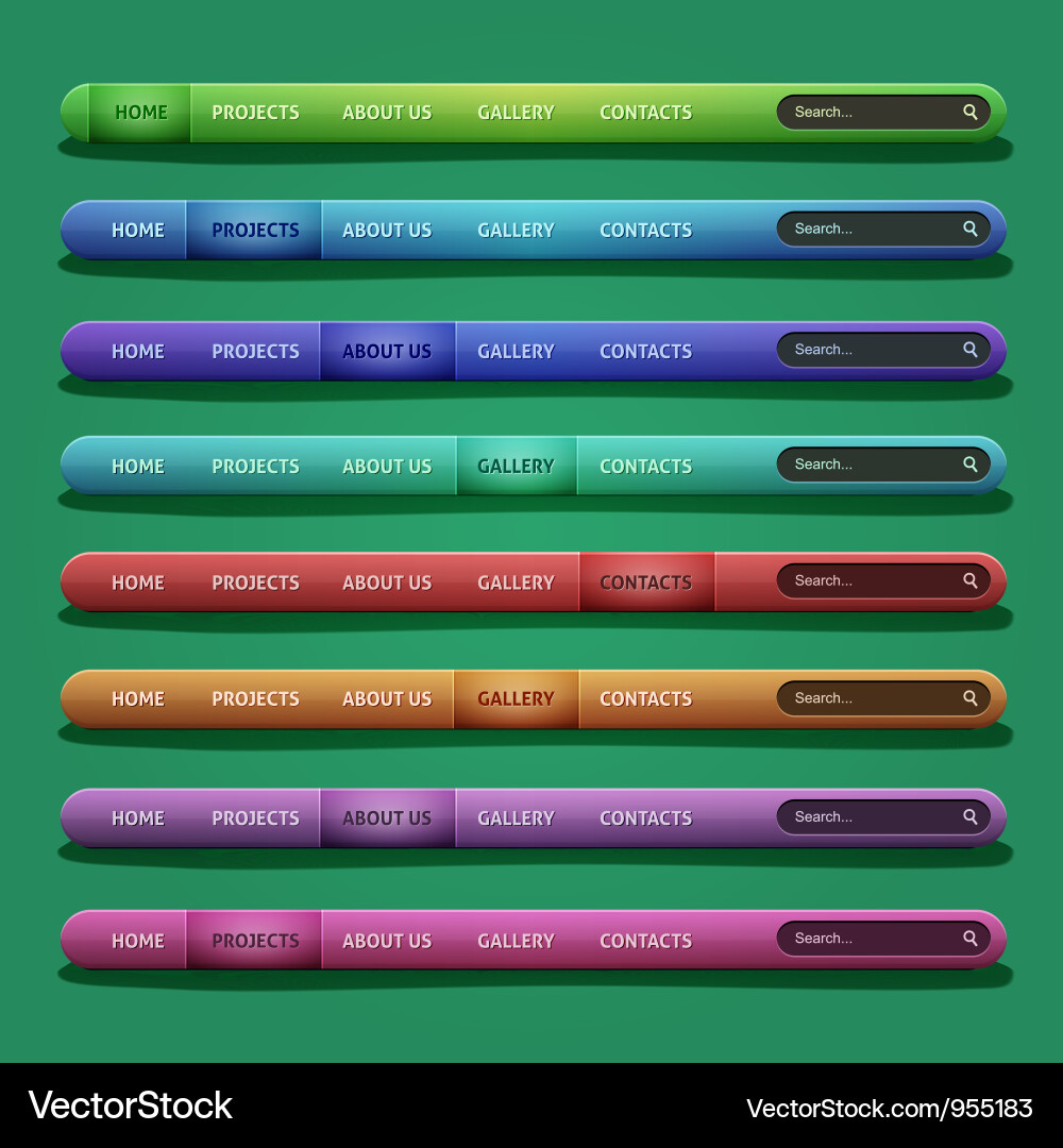 Set of 8 navigation bars for website vector image