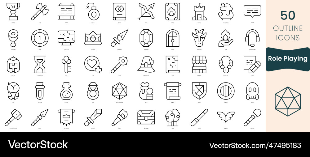 Set of role playing icons thin linear style Set of role playing icons thin linear style Vector Image