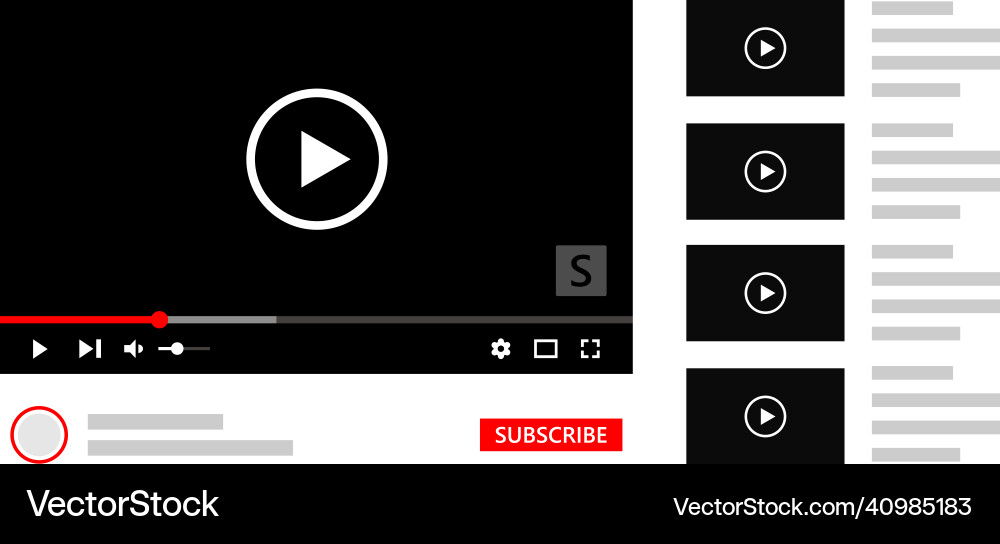 Video player interface with website design Video player interface with website design Vector Image