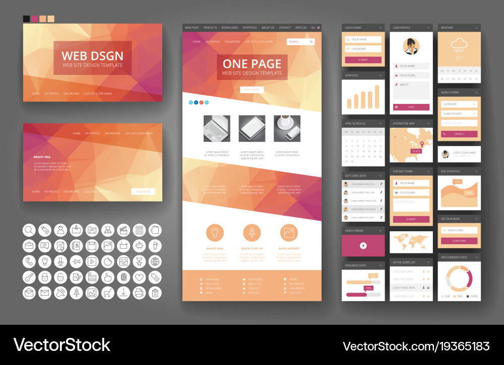 Website design template and interface elements Vector Image