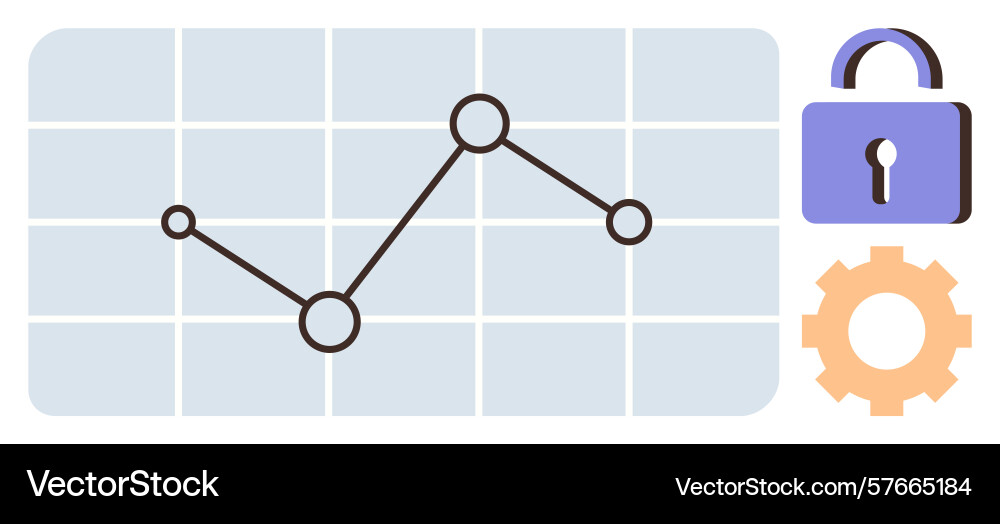 Data graph with connected points alongside a lock vector image