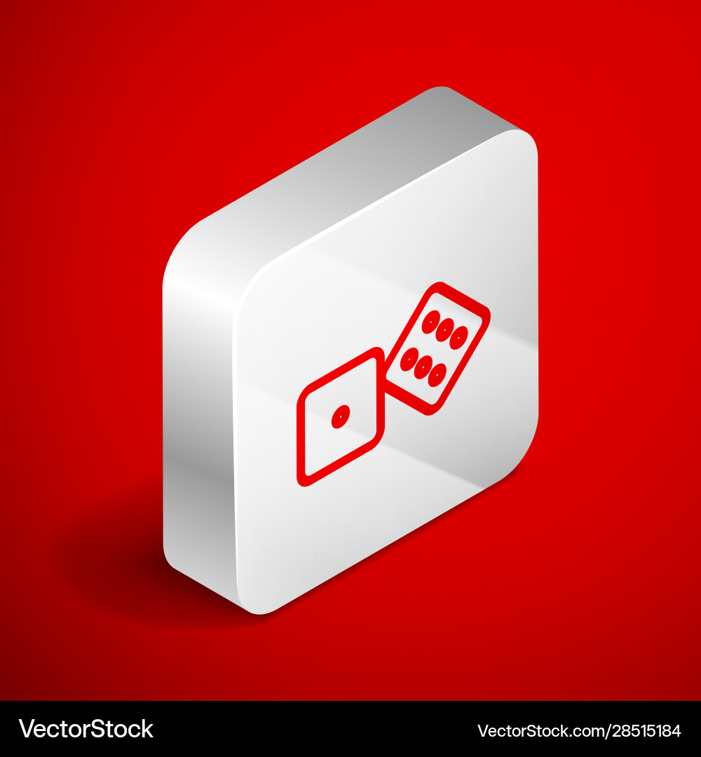 Isometric line game dice icon isolated on red Isometric line game dice icon isolated on red Vector Image