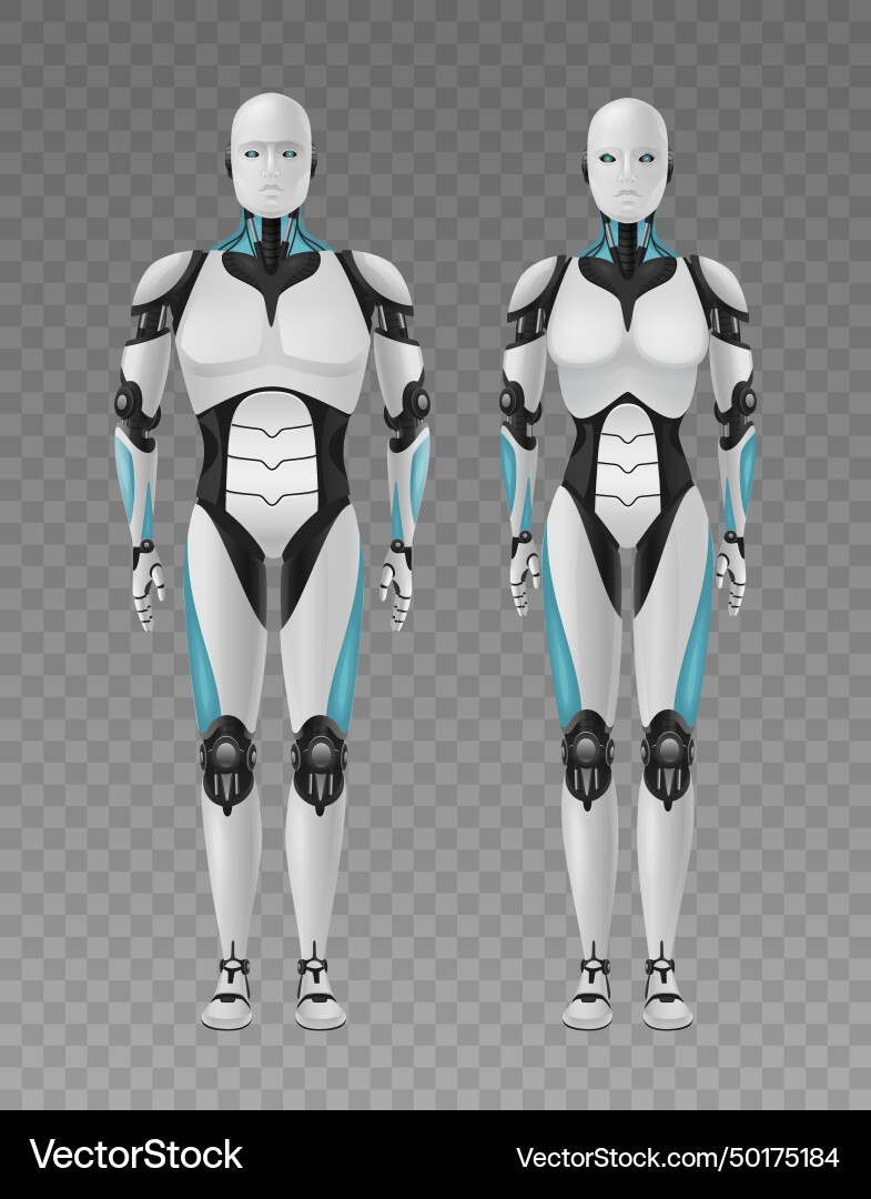 Realistic robots transparent composition Vector Image