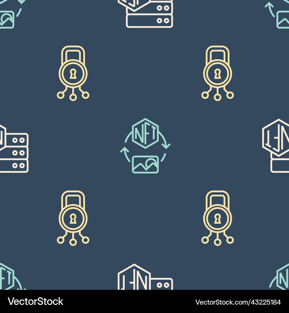 Set line nft blockchain technology cyber security Vector Image